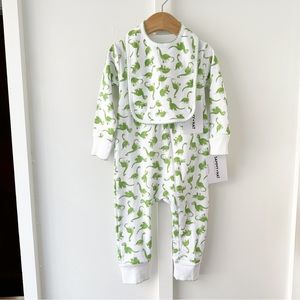 SAMMY+NAT white dinosaur Dino-mite onesie and bib